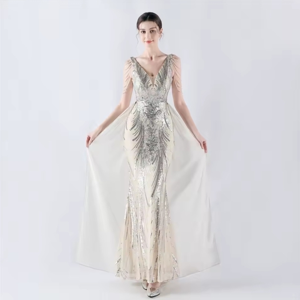 Elegant Silver Evening Gown